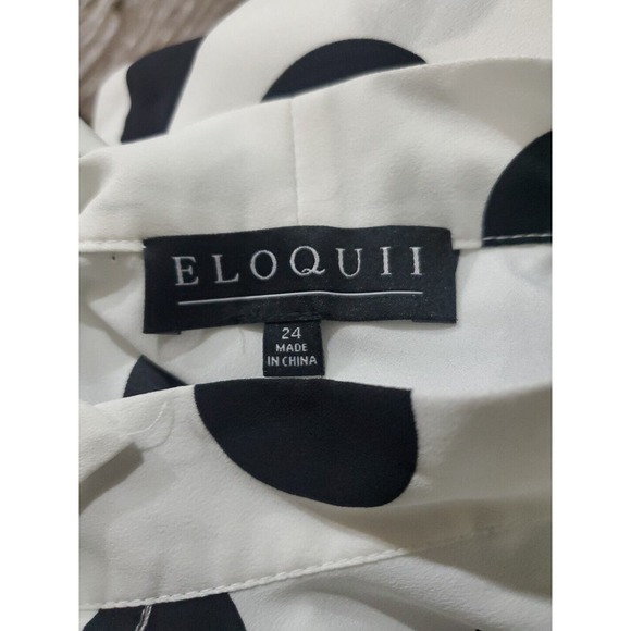 Eloquii 24 White Black Polka Dots Tie At Neckline Button Down Long Sleeve Blouse - Picture 11 of 11